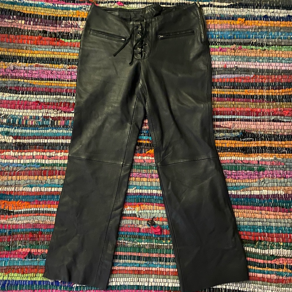 Vintage Leather Lace up Pants